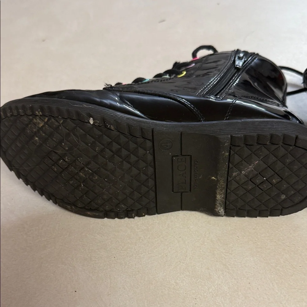 The Children's Place Black Patent Lace-Up Boots with Colorful Bead Accents